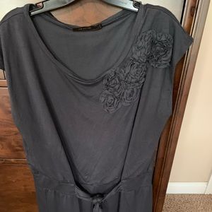 Grey comfy dress with flower detail .